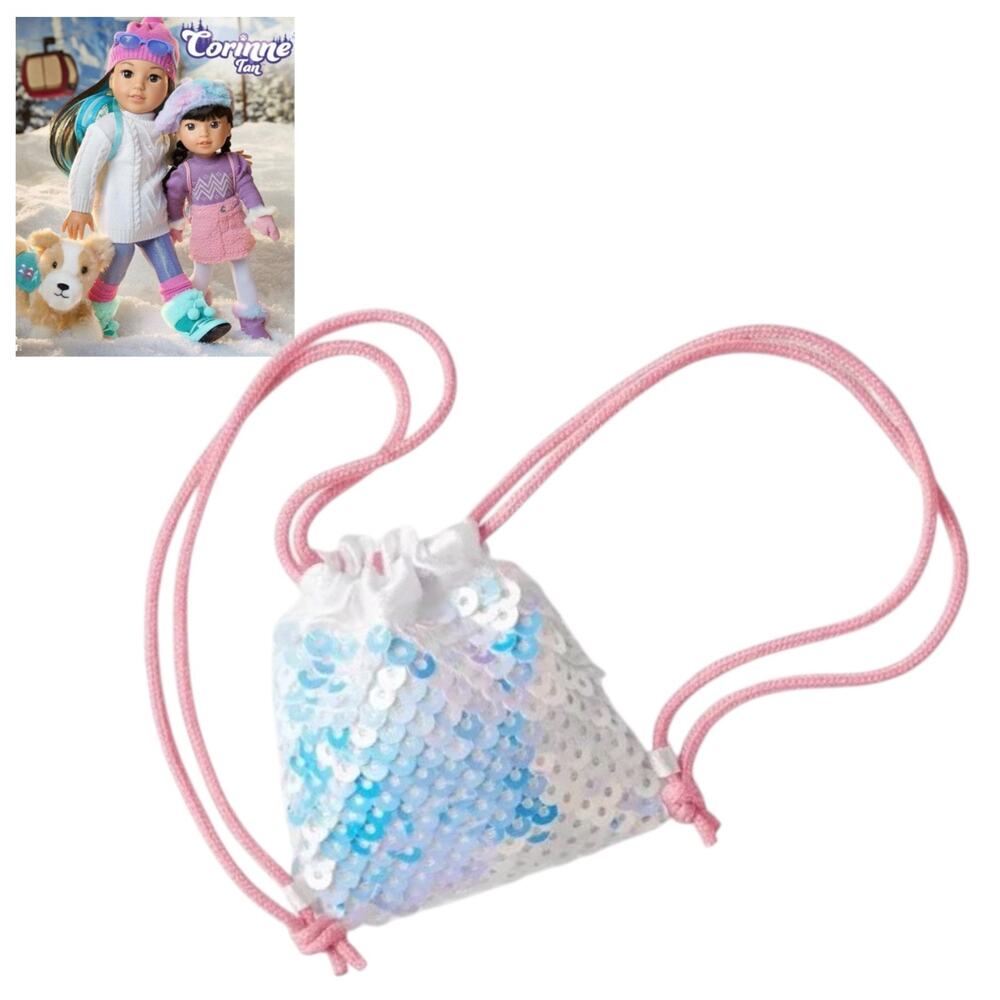 American Girl Gwynn Backpack Purse Corinne Companion Pink Sequin Drawstring Bag